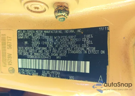 2012 Toyota Sienna Le V6 8 Passenger from USA, damaged, VIN 5TDKK3DC6CS204473